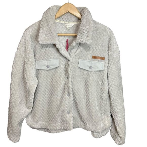 NWT Simply Southern Shacket Jacket Fuzzy Sherpa Gray Boho‎ Outdoors Size M - Picture 2 of 10